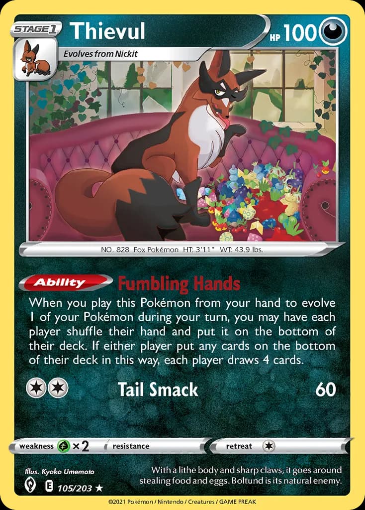 Thievul — Evolving Skies 105 Pokémon card