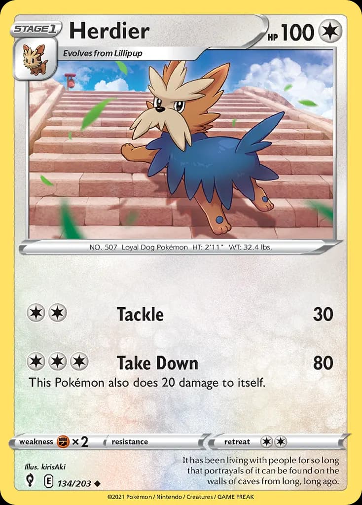 Herdier — Evolving Skies 134 Pokémon card