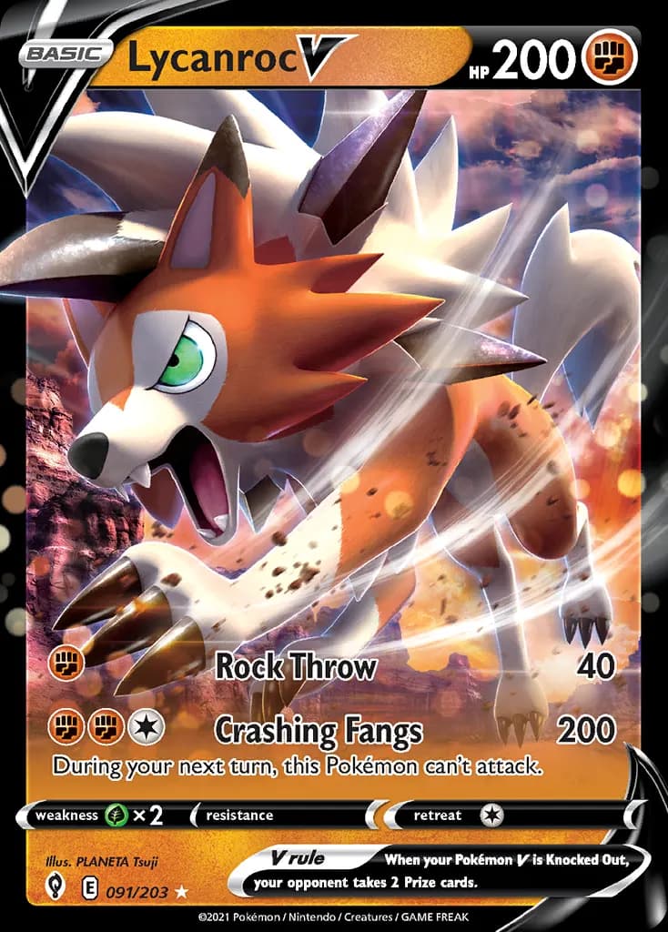 Lycanroc V — Evolving Skies 91 Pokémon card