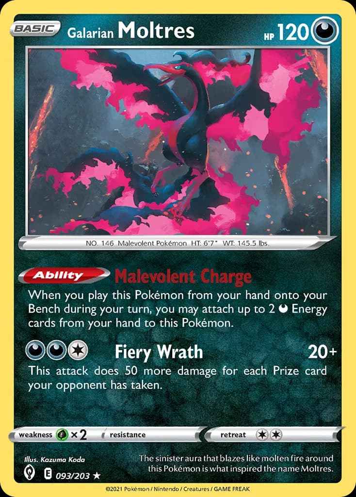 Galarian Moltres — Evolving Skies 93 Pokémon card