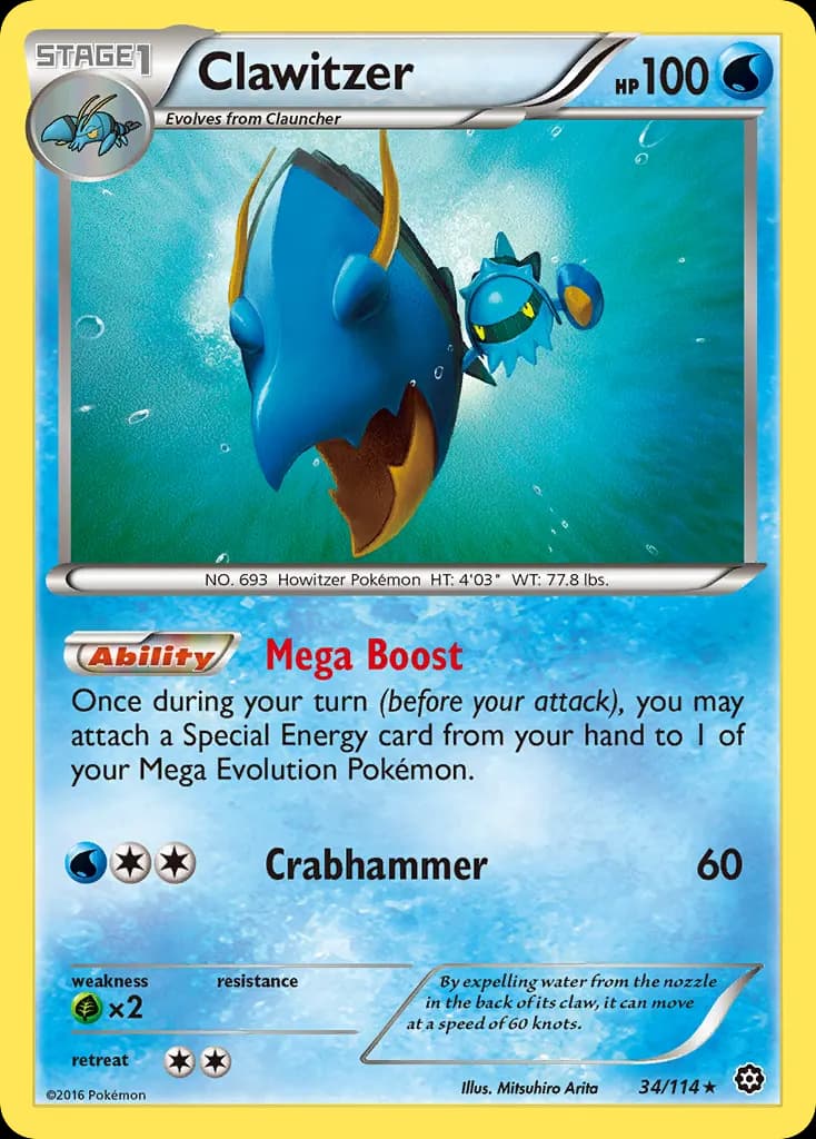 Clawitzer — Steam Siege 34 Pokémon card