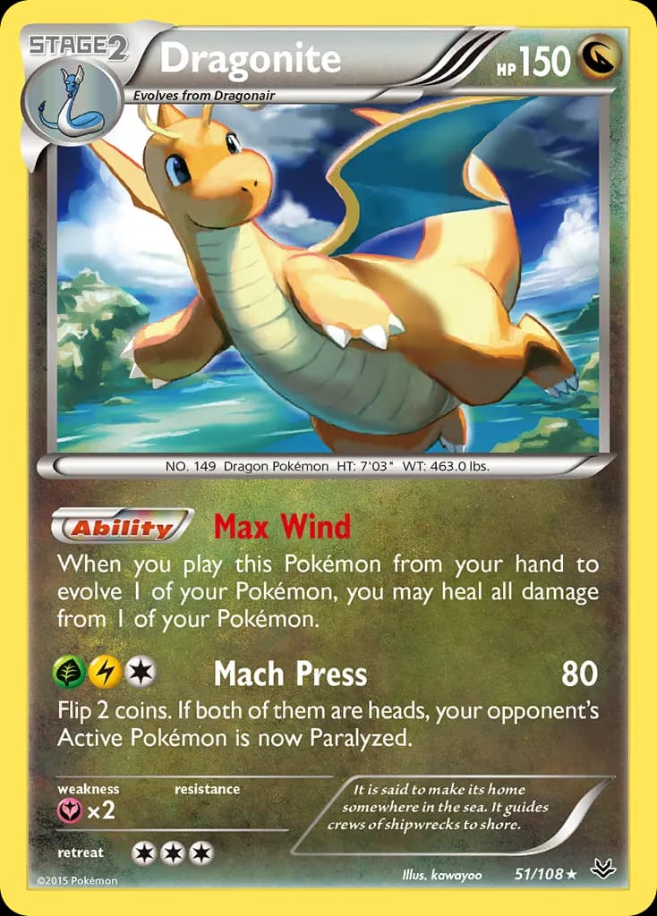 Dragonite — Roaring Skies 51 Pokémon card
