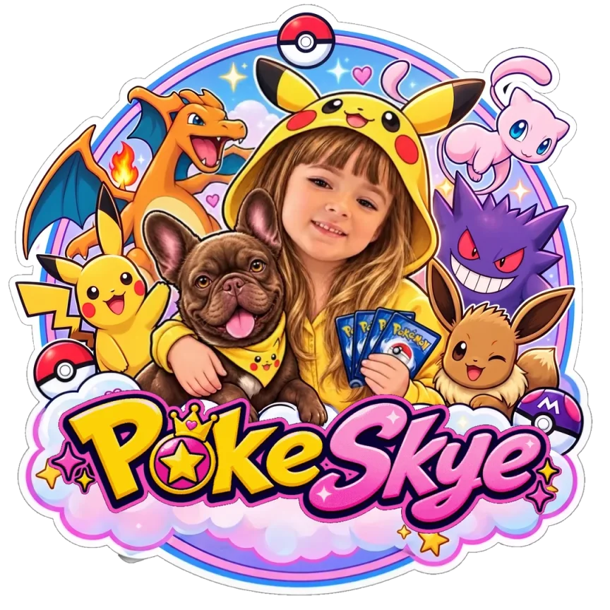 The Poke Skye crew — Skye and Lola with their Pokémon friends